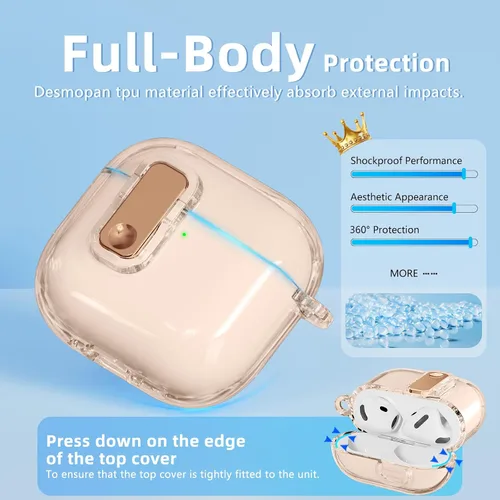 Vista 3 de (con bloqueo de seguridad) Funda transparente compatible con AirPods de 4ª generación con kit de limpieza, funda transparente de TPU suave