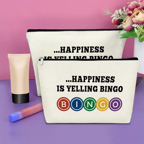 Vista 2 de Sazuwu Regalo para amantes del bingo, 2 piezas, bolsa de maquillaje, regalo para mujeres, amantes del casino, regalo de Navidad, cumpleaños, bolsa