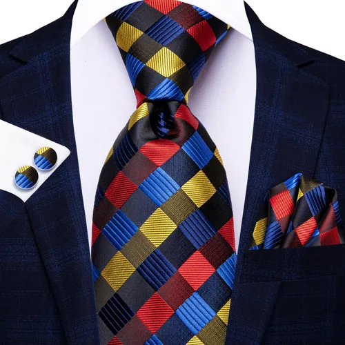 Vista 57 de Hi-Tie Corbata clásica de cachemira para hombre con pañuelo y gemelos a cuadros