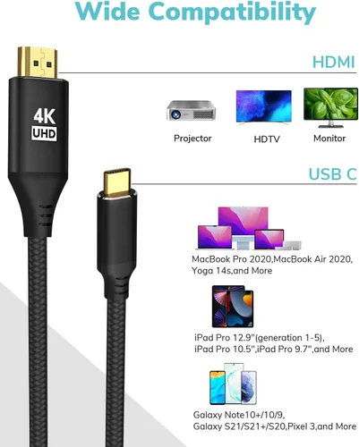 Vista 6 de Cable USB C a HDMI de 15 pies 4K a 60 Hz, cable USB tipo C a HDMI de alta velocidad para oficina en casa, [compatible con Thunderbolt 3] con iPhone