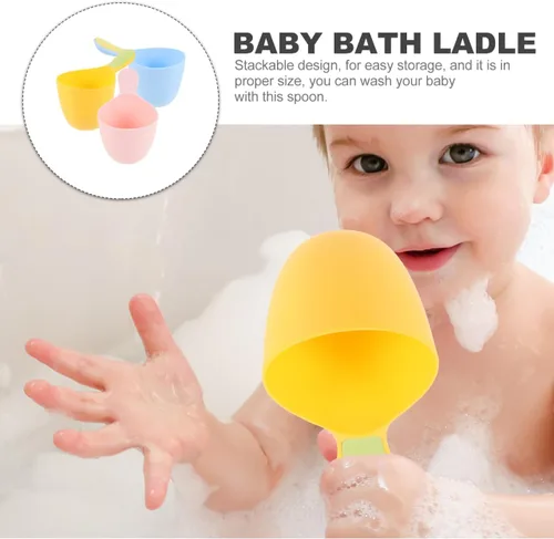 Vista 8 de Paquete de 3 cucharones de agua de plástico de 7.08 x 4.13 x 3.93 pulgadas, tazas de agua multiusos para baño, cabello, champú y cocina, diseño