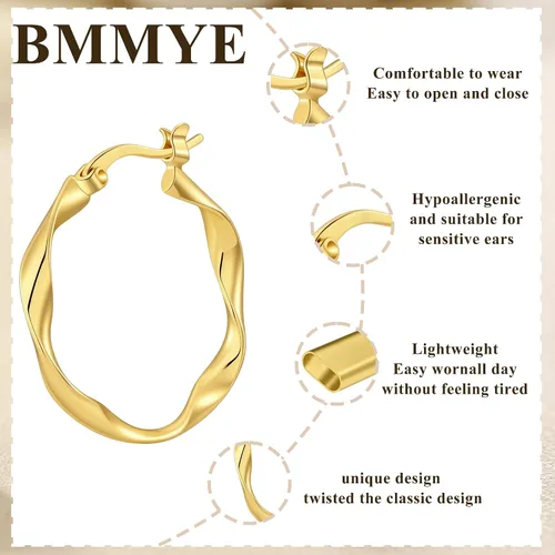 Vista 3 de Aretes de aro de plata para mujer, chapados en oro de 14 quilates Oro 40 mm.