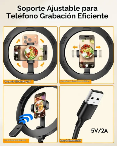 Vista 6 de LUXSURE Trípode de luz de anillo para iPhone, anillo de luz con soporte y soporte para teléfono, soporte de cámara LED con ruedas, trípode