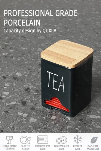 Vista 6 de Organizador de almacenamiento de bolsas de té de cerámica con tapa (azul marino)
