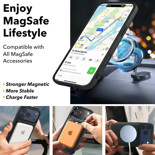 Vista 2 de Funda de cuero para iPhone 18 Pro de 6.3 pulgadas, compatible con Negro