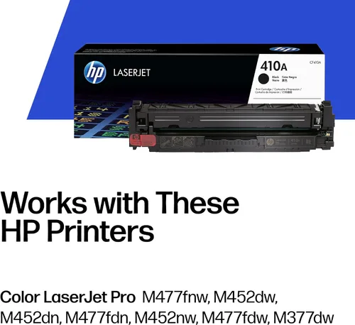 Vista 2 de HP 410A Cartucho de tóner negro Funciona con Color LaserJet Pro Serie M452, MFP M377, Serie M477 CF410A