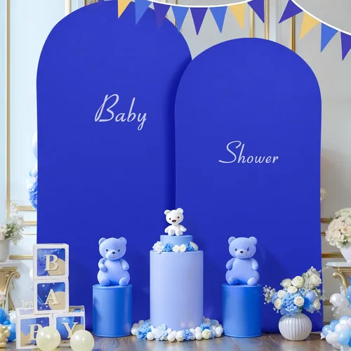 Vista 89 de Baby Blue Arch Backdrop Cover, 6FT Spandex Fitted Wedding Arch Stand Covers Round Top Chiara Backdrop Cover for Birthday Party Ceremony Banquet Azul