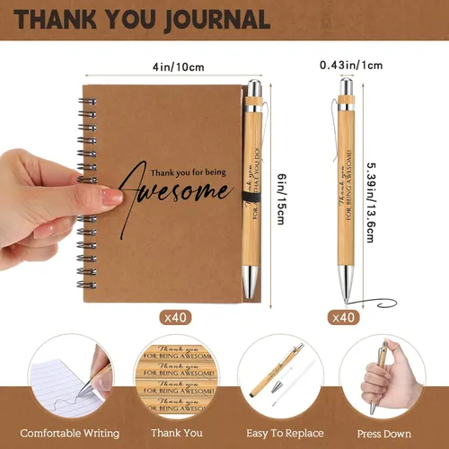 Vista 2 de Honoson Juego de 80 unidades/40 cuadernos en espiral, regalo de agradecimiento a los empleados, 4 x 6 pulgadas, agradecimiento por ser