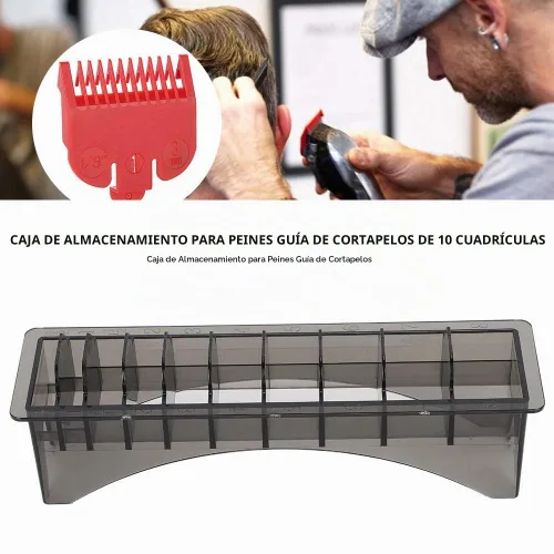 Vista 4 de Soporte protector de recortadora, caja de almacenamiento rectangular de plástico para peine de guía, organizador negro para peine de peluquero