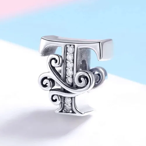 Vista 4 de Plata de ley 925 maciza con piedras cúbicas, opciones de regalo completas AZ alfabeto encantador, letras abalorios para pulseras europeas Pandora