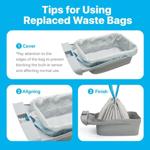 Vista 2 de Bolsas de basura reemplazadas Neakasa - 2 rollos, bolsas de contenedores de basura de gatos para caja de arena M1 de autolimpieza con tapa abierta