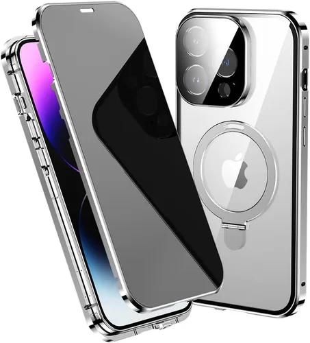 Vista 12 de Funda antiespía para iPhone 14 Plus, soporte de anillo magnético compatible con Magsafe carga inalámbrica, pantalla de privacidad, protector
