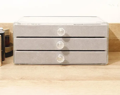 Vista 4 de Tookeen Organizador de joyas de acrílico, caja organizadora de almacenamiento de cosméticos de maquillaje, caja de joyería transparente con 3