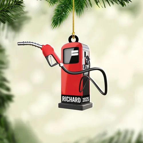 Vista 4 de Adorno de Navidad personalizado con bomba de gas, decoración retro personalizada para árbol de vacaciones, recuerdo único para trabajadores