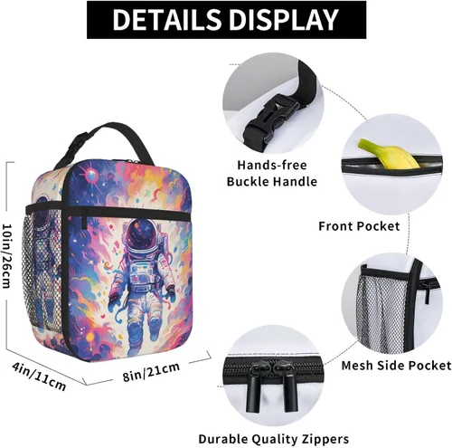 Vista 6 de SARA NELL Lonchera infantil para niños, bolsa de almuerzo de astronauta, galaxia, planeta espacial, bolsa térmica de poliéster con aislamiento