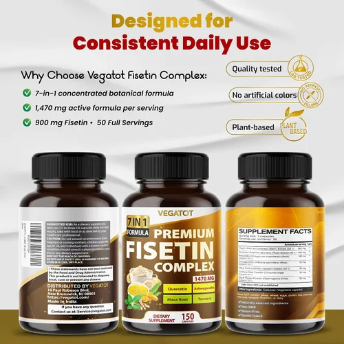 Vista 9 de Vegatot Fisetin Complex 1470mg 7-en-1 con Quercetina, Resveratrol, 150