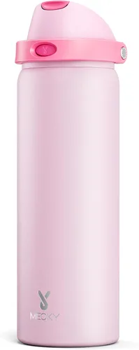 Vista 8 de Botella de agua de 24 onzas para el día de San Valentín: Botella de agua de acero inoxidable Meoky con popote y tapa de boquilla, a prueba de fugas