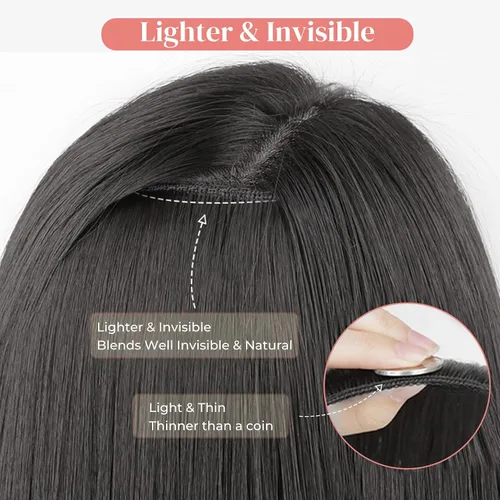 Vista 6 de LONAI - Extensiones de cabello con clip, 6 piezas, extensiones de cabello lacio de 24 pulgadas para mujer, postizo sintético resistente al calor