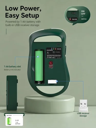 Vista 5 de RAPIQUE Ratón inalámbrico Bluetooth, Bluetooth dual y receptor USB 2.4G, clics silenciosos, mouse ergonómico de 6 botones para mano derecha, DPI