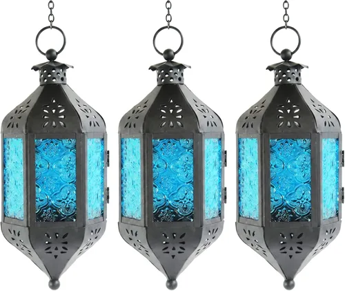 Vista 31 de Vela Lanterns Farol portavelas decorativo marroquí colgante de 11.5 pulgadas, portavelas para interiores y exteriores, para patio, porche, ramadán