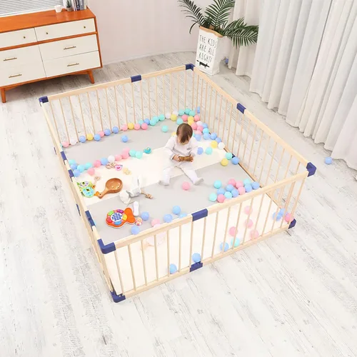 Vista 6 de Jolan Corralito de madera para bebés, fácil de instalar y quitar, corralito de seguridad para niños pequeños con puerta, cerca de centro