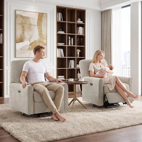 Vista 12 de VANOMi Silla reclinable mecedora eléctrica, deslizador giratorio de 270° Blanco
