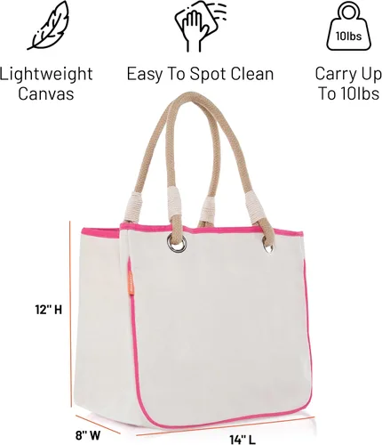 Vista 4 de Bolsa de lona con asa de cuerda para mujer, ojales de metal, perfecta para viajes, comestibles