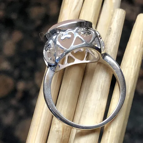 Vista 2 de Anillo de plata de ley 925 de cuarzo rosa rosa natural de 4 quilates, tamaño 6, 8, 9
