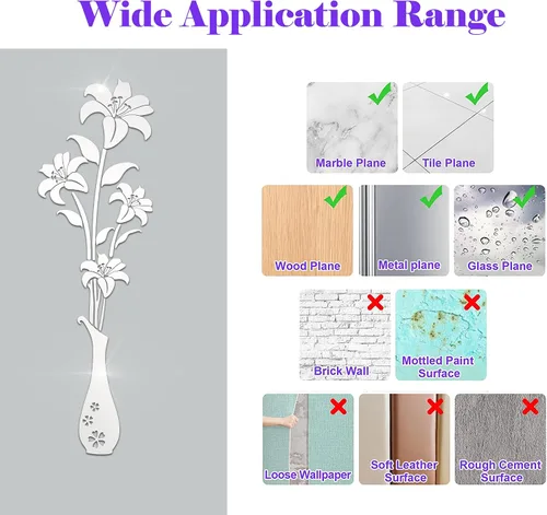 Vista 6 de HNVNER Calcomanías de pared de espejo, calcomanías de pared de flores 3D, murales para sala de estar, dormitorio, decoración de paredes de bricolaje