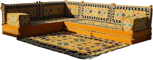 Vista 27 de arabicsofa Juego de asientos Jalsa en forma de L – Majlis árabe hecho a mano con almohadas de respaldo