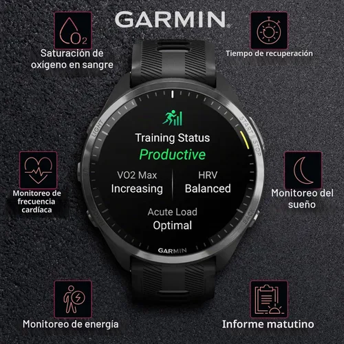Vista 4 de Garmin Forerunner 965 - Reloj inteligente premium para correr y triatlón con GPS de 47mm, pantalla táctil AMOLED, bisel de titanio DLC gris carbón