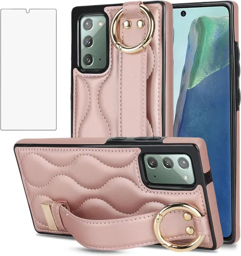Vista 13 de Asuwish Funda de teléfono para Samsung Galaxy Note 20 5G con protector de pantalla y correa para la muñeca, soporte de pulsera, anillo de silicona