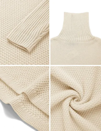 Vista 7 de MEROKEETY Suéter tipo túnica de manga larga con cuello alto para mujer suéter de punto grueso de gran