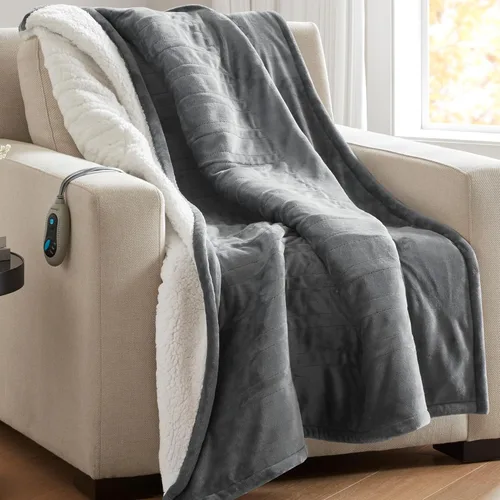 Vista 27 de Beautyrest Manta térmica, manta eléctrica, suave, cálida y reversible, manta térmica Sherpa para oficina, sofá, 3 ajustes de calor, apagado