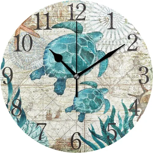 Vista 9 de Silent - Reloj de pared redondo sin tictac, geométrico, triángulo, verde azulado, azul, decoración del hogar, funciona con pilas para sala de estar
