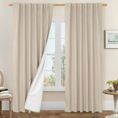 Vista 82 de LAMIT Cortinas opacas cortas de lino de 30 pulgadas para ventanas de cocina sobre el fregadero, cortinas de café texturizadas de lino marfil