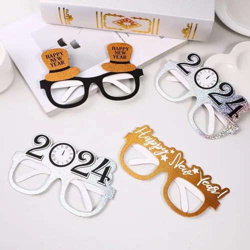 Vista 9 de PRETYZOOM 9pcs Feliz Año Nuevo Gafas Divertidas 2024 Nochevieja Gafas de Fiesta con Brillantina Gafas de Fotografía Accesorios Gafas de Papel