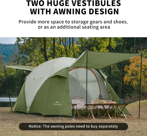 Vista 4 de Naturehike KOTA Tienda de campaña para 4/6/8 personas, tienda de campaña impermeable de doble capa para 4 personas, 6 personas, 8 personas