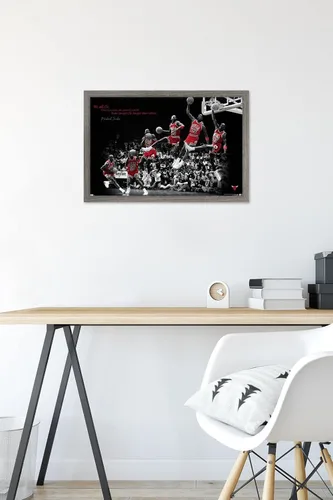 Vista 6 de Trends International Michael Jordan - Póster de pared con mosca, 14.725 x 22.375 pulgadas, versión enmarcada de madera de granero
