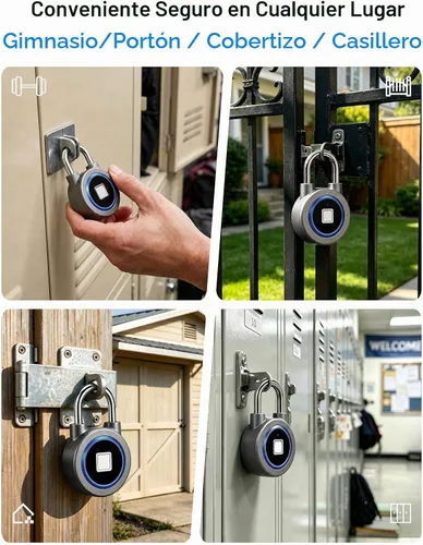 Vista 3 de Candado de huellas dactilares, bloqueo Bluetooth, aplicación móvil, candado inteligente con biometría sin llave, resistente al agua, adecuado