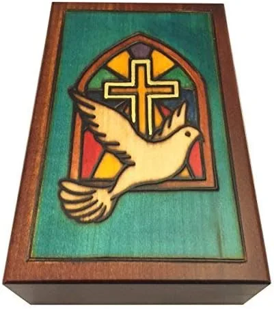 Vista 2 de Vidrieras cruz iglesia ventana con paloma hecho a mano caja de joyería de recuerdo de polaco