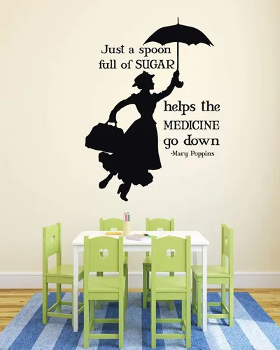 Vista 2 de Mary Poppins Quote A Spoon Full of Sugar Makes The Medicine Go Down Adhesivo de vinilo para decoración del hogar para dormitorio de niños y niñas