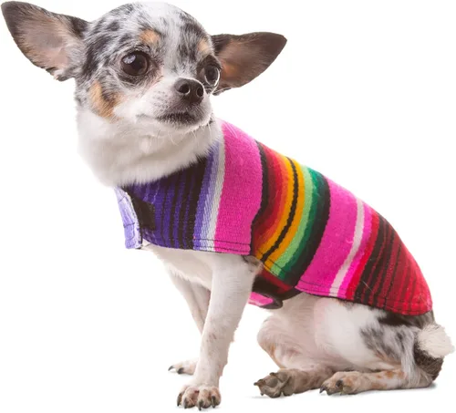 Vista 15 de Poncho de perro hecho a mano de Authentic Mexican Blanket; ropa para perros, suéter, abrigo, XXS