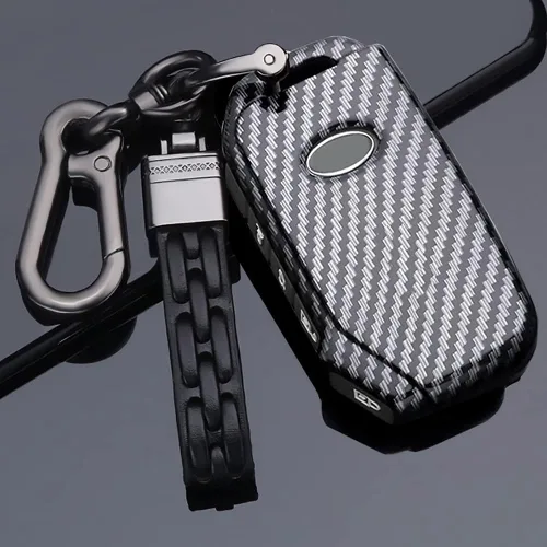 Vista 4 de SANRILY Funda de llave para Kia Telluride Remote Key Case Shell Holder con llavero, Negro
