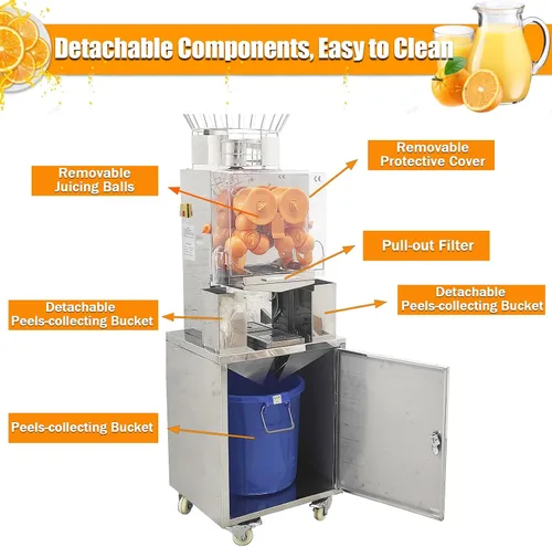 Vista 5 de Exprimidor de naranjas comercial de 120 W, extractor eléctrico automático de cítricos (20 naranjas/minuto) Exprimidor vertical de limón de 110 V