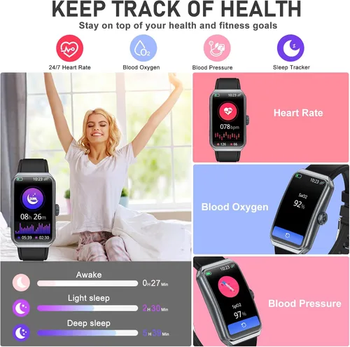 Vista 3 de Rastreador de actividad física con frecuencia cardíaca 24/7, oxígeno en sangre, rastreador de sueño, reloj de fitness impermeable, rastreador