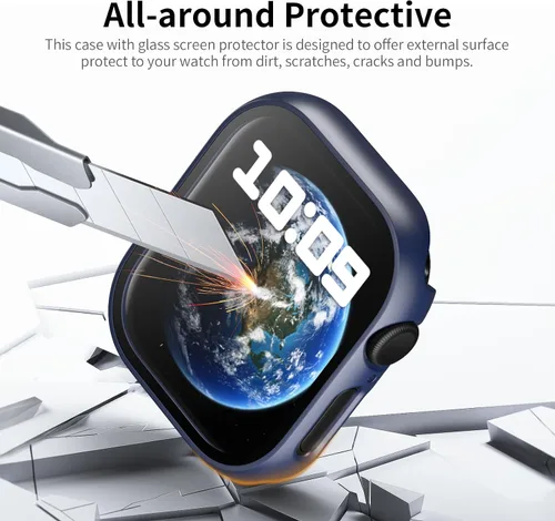 Vista 3 de Juego de 6 fundas para Apple Watch 40 mm SE 2 (2024) Series 6, Series 5, Series 4 con protector de pantalla de vidrio templado, funda protectora