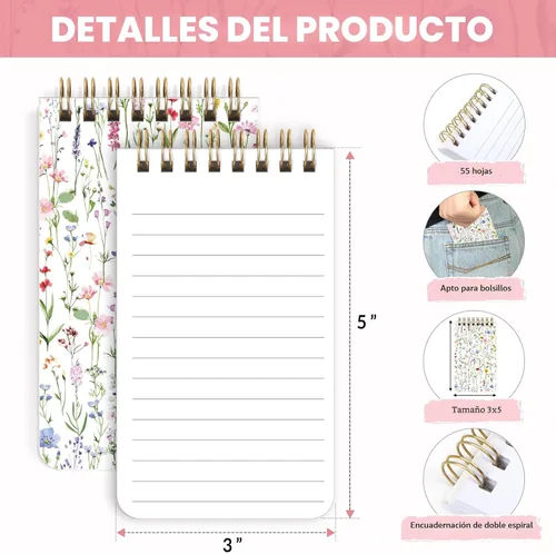 Vista 2 de SKYDUE Small Notebooks，Pocket Notepads with Aesthetic Covers, Mini Spiral Notebook with Lined Pages Nursing School Essentials, Set Of 8