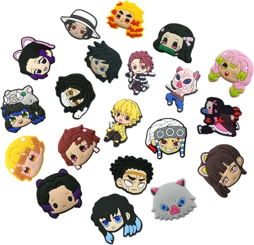Vista 4 de Re-siin 20 dijes para zapatos Tanjiro Kamado para zuecos, decoraciones de PVC, de animé japonés, de zapato para zueco, pulsera, regalos de fiesta
