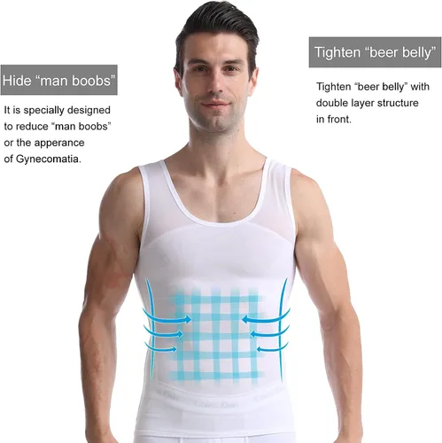 Vista 3 de ISUP Mens Slimming Body Shaper Shirt Chest Compression Tank Top Tummy Control Undershirt Shaperwear
